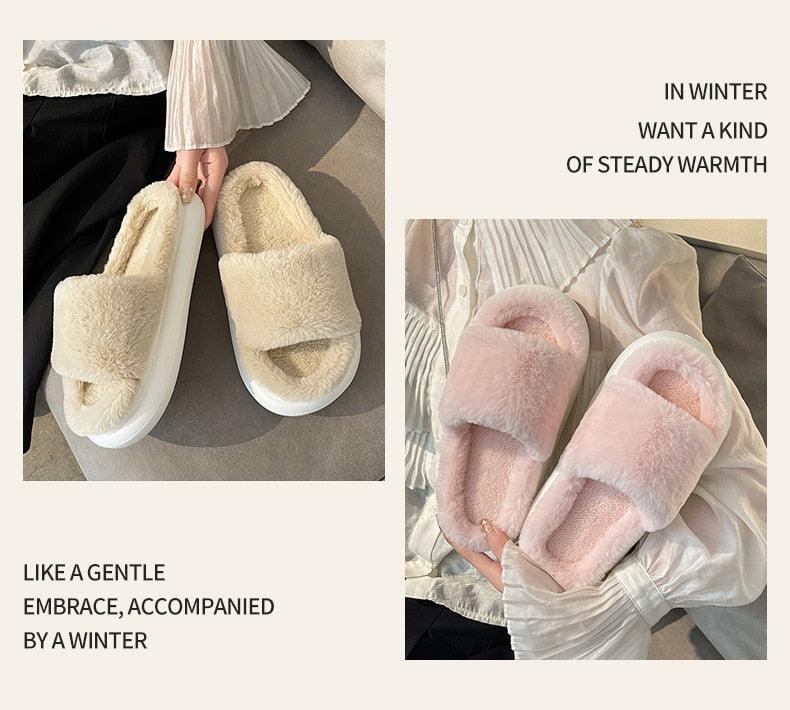 Thick Fluffy Fur Slippers Women Shoes - HEPSIBAH SHOP