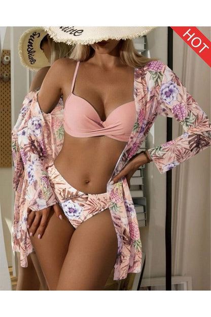 Floral Twist Low Waist Bikini Set Cover Up Swimsuit - HEPSIBAH SHOP