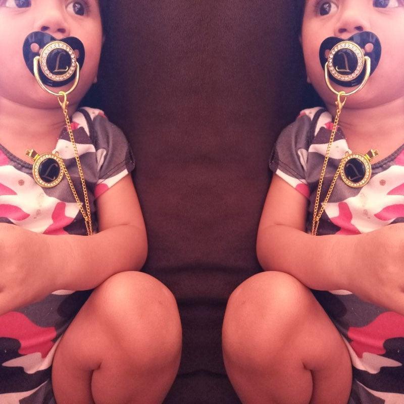 Black Bling Baby Pacifier And Clip - HEPSIBAH SHOP