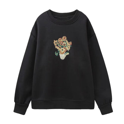 Women 2022 Autumn New Fashion Printing Basic Sweatshirts Vintage O Neck Long Sleeve Female Pullovers Chic Tops - HEPSIBAH SHOP