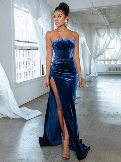 Sexy Backless Corset High Slit Velvet Evening Gown - HEPSIBAH SHOP