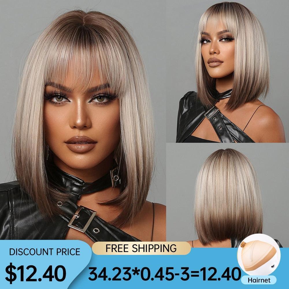 Short Straight Synthetic Blonde to Brown Ombre Bob Wig - HEPSIBAH SHOP