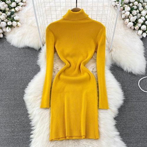 Elegant Turtleneck Long Sleeve Knit Bodycon Pencil Dress - HEPSIBAH SHOP