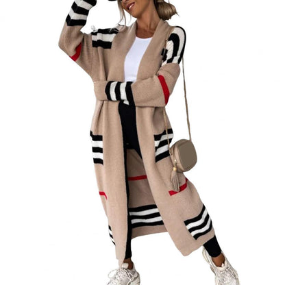 Women Striped Patchwork Knitted Cardigan - HEPSIBAH SHOP