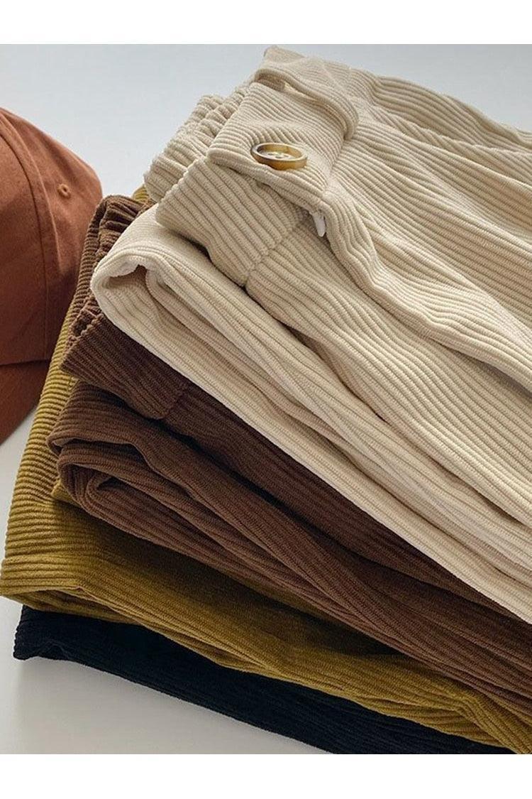 ZOKI High Waist Women Retro Corduroy Pants - HEPSIBAH SHOP