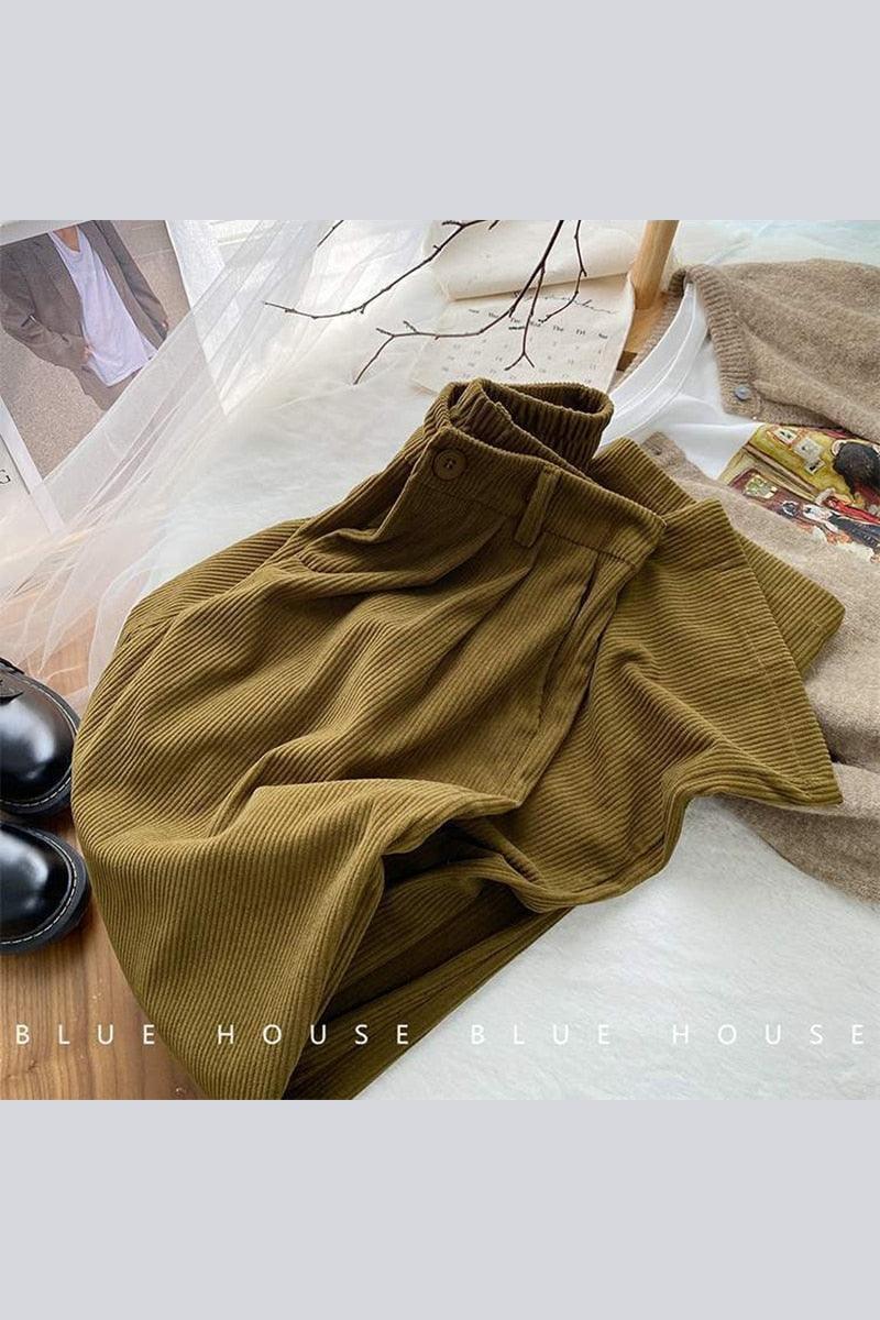 ZOKI High Waist Women Retro Corduroy Pants - HEPSIBAH SHOP