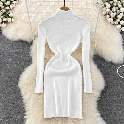 Elegant Turtleneck Long Sleeve Knit Bodycon Pencil Dress - HEPSIBAH SHOP