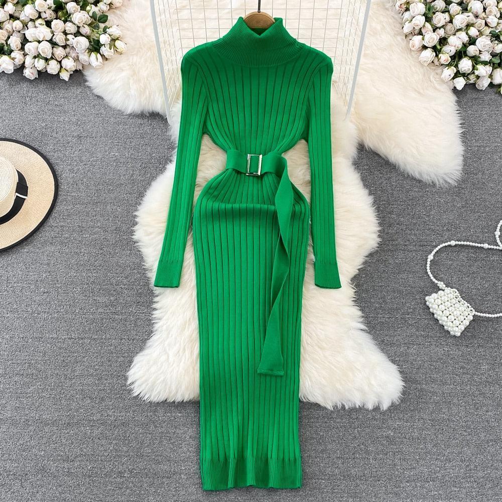 Chic Elegant Turtleneck Long Sleeve Bodycon Dress - HEPSIBAH SHOP