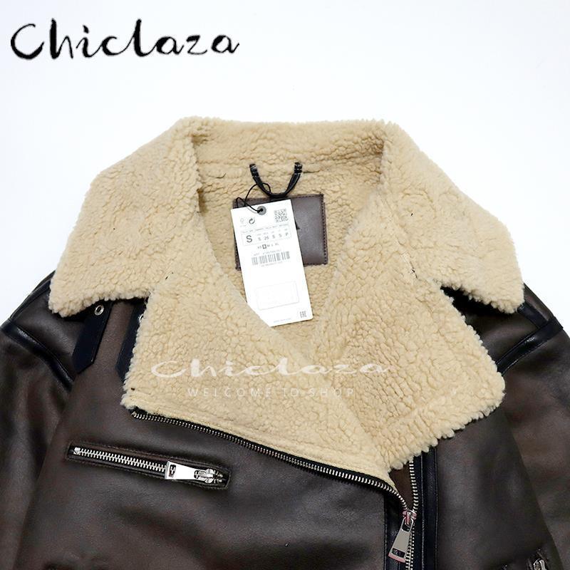 CHICLAZA Women's Winter Thick Warm Lambswool Faux Leather Jacket - HEPSIBAH SHOP