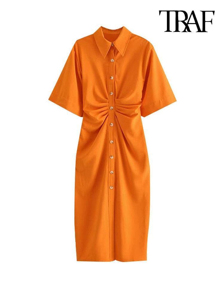 Traf's Draped Midi Shirt Dress - HEPSIBAH SHOP