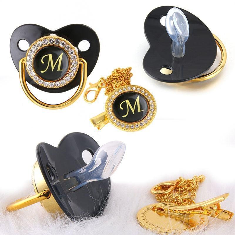 Black Bling Baby Pacifier And Clip - HEPSIBAH SHOP