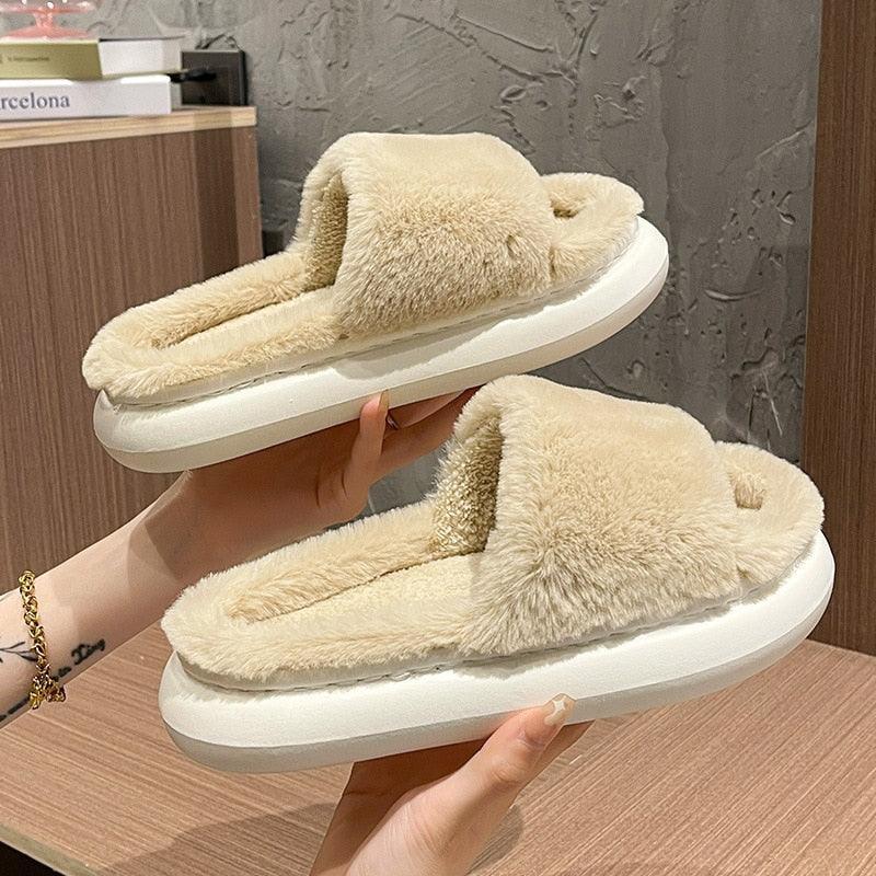 Thick Fluffy Fur Slippers Women Shoes - HEPSIBAH SHOP