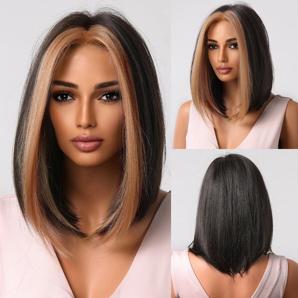 Short Straight Synthetic Blonde to Brown Ombre Bob Wig - HEPSIBAH SHOP