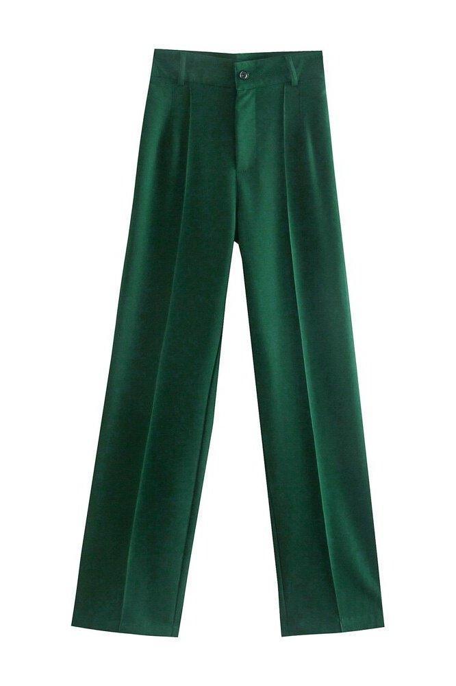 TRAF Women Chic Fashion Office Wear Straight Pants Vintage High Waist Zipper Fly Female Trousers Mujer - HEPSIBAH SHOP