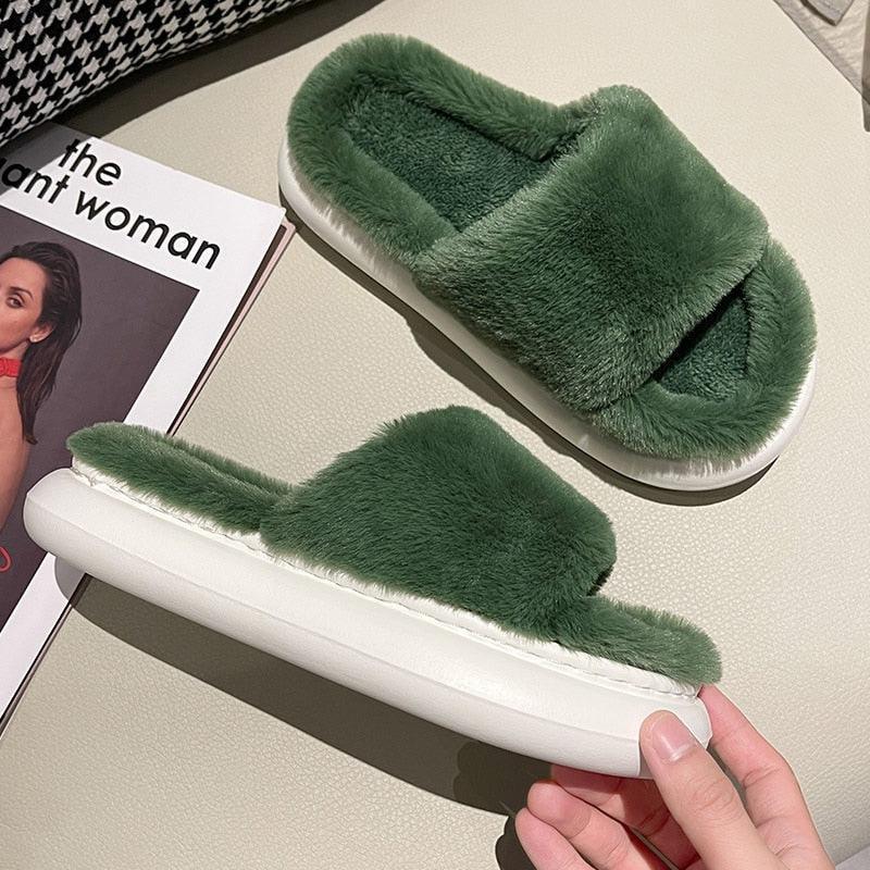 Thick Fluffy Fur Slippers Women Shoes - HEPSIBAH SHOP