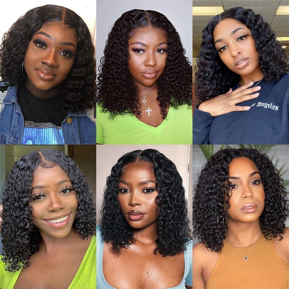 Water Wave Lace Front Wigs for Women Brazilian Closure Bob Wig 13x4 Transparent Lace Frontal Short Wigs Human Hair Pre Plucked - HEPSIBAH SHOP