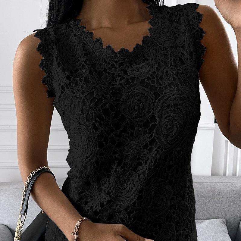 Vintage Lace Jacquard Sleeveless T-Shirt - HEPSIBAH SHOP
