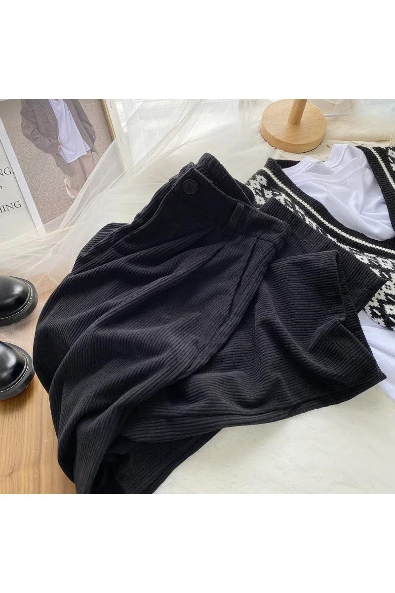 ZOKI High Waist Women Retro Corduroy Pants - HEPSIBAH SHOP