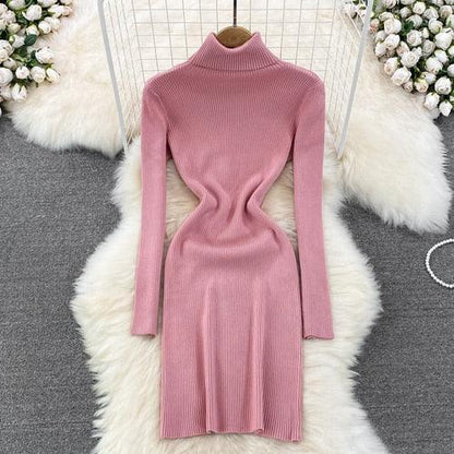 Elegant Turtleneck Long Sleeve Knit Bodycon Pencil Dress - HEPSIBAH SHOP