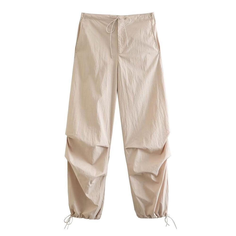 TRAF Women Fashion Side Pockets Pleats Knee Jogging Pants Vintage High Elastic Waist With Drawstring Female Trousers Mujer - HEPSIBAH SHOP