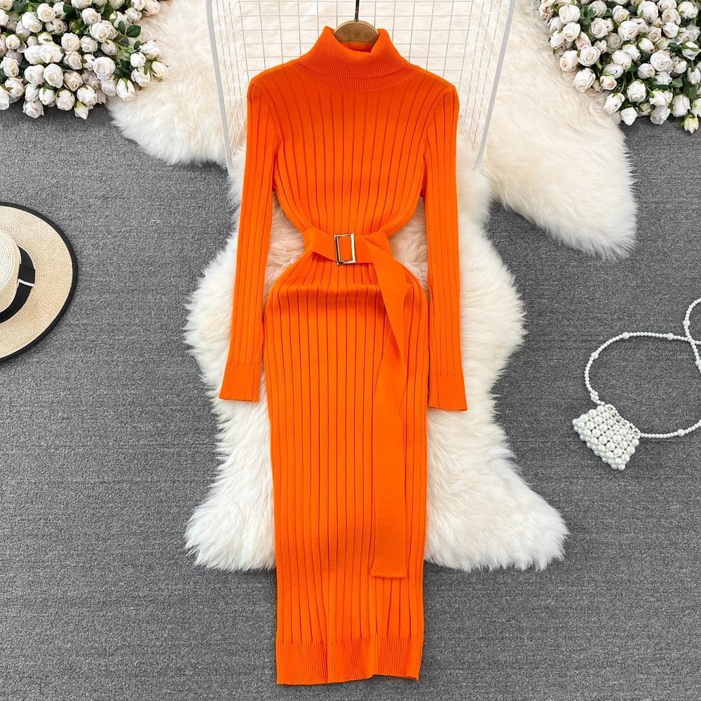 Chic Elegant Turtleneck Long Sleeve Bodycon Dress - HEPSIBAH SHOP