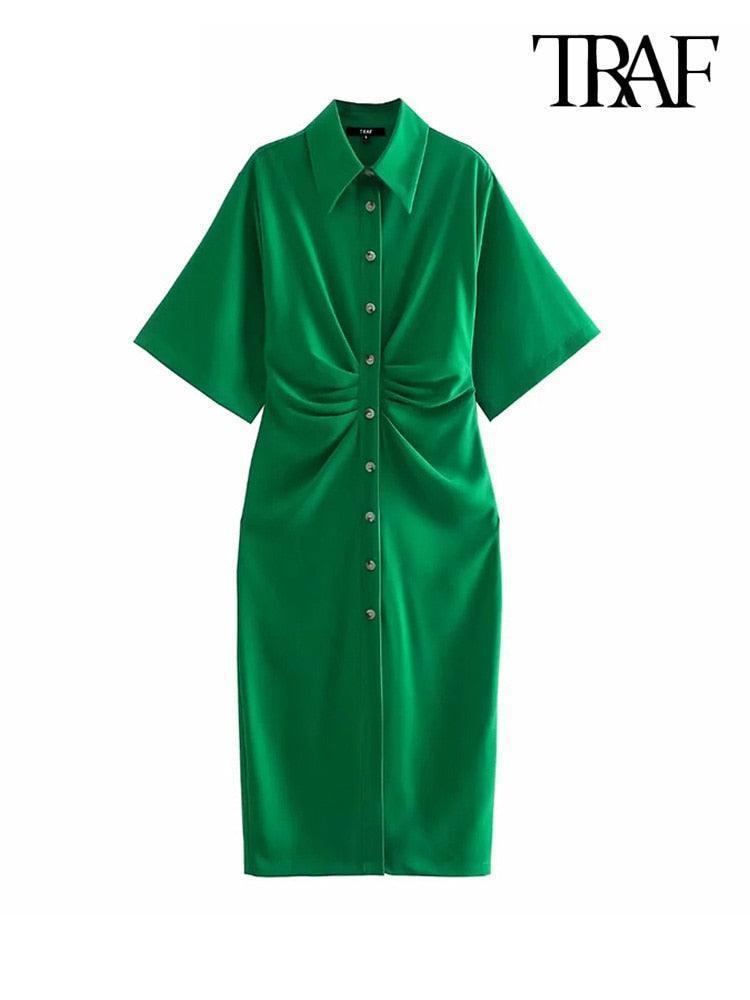 Traf's Draped Midi Shirt Dress - HEPSIBAH SHOP