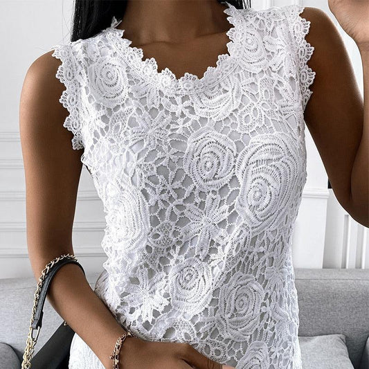 Vintage Lace Jacquard Sleeveless T-Shirt - HEPSIBAH SHOP