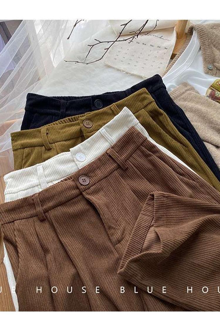 ZOKI High Waist Women Retro Corduroy Pants - HEPSIBAH SHOP