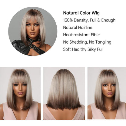 Short Straight Synthetic Blonde to Brown Ombre Bob Wig - HEPSIBAH SHOP