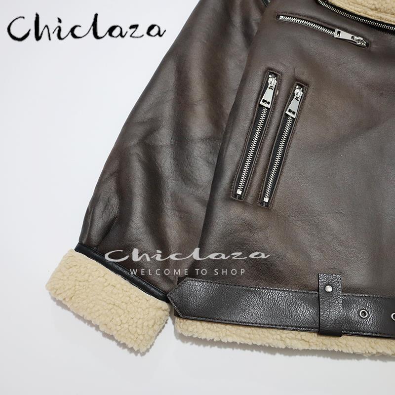 CHICLAZA Women's Winter Thick Warm Lambswool Faux Leather Jacket - HEPSIBAH SHOP