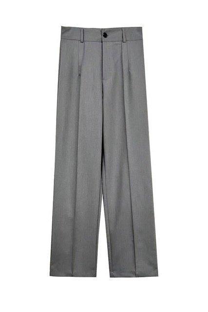 TRAF Women Chic Fashion Office Wear Straight Pants Vintage High Waist Zipper Fly Female Trousers Mujer - HEPSIBAH SHOP