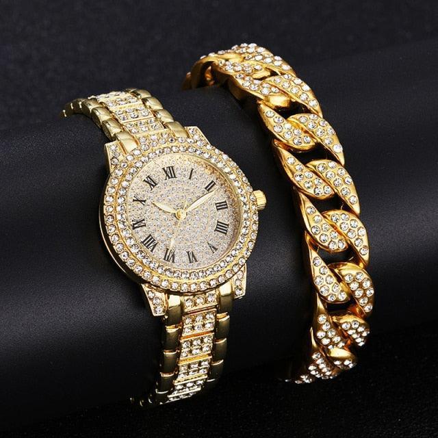 Diamond Crystals Watch and Bracelet Set - HEPSIBAH SHOP